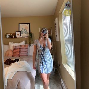 Tie front blue dress